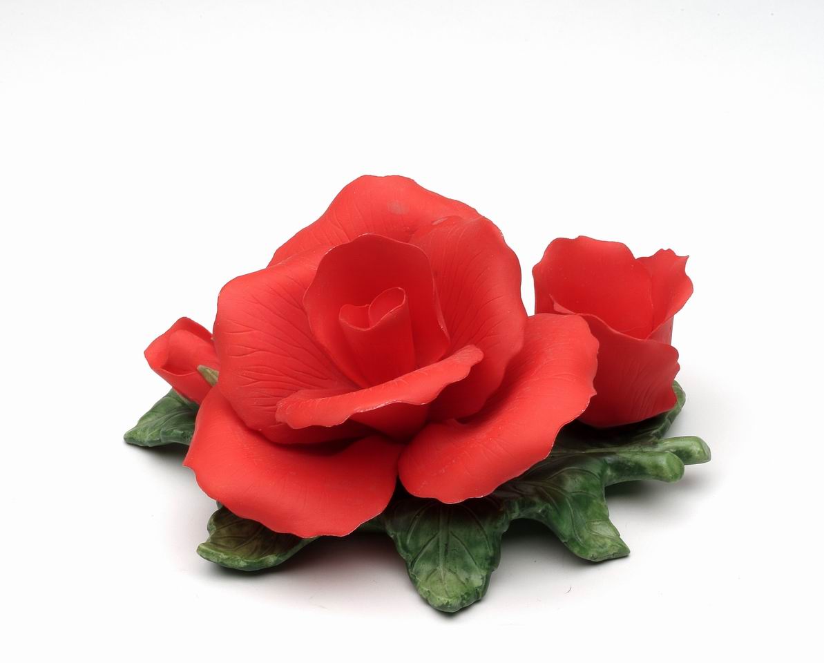 Ceramic Red Rose Flower with Flower Bud Candle Holder Wedding Decor Romantic Decor Gift for Her Gift for Mom - Candle