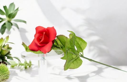 Ceramic Red Rose Flower with Stem - Set of 2 Romantic Decor Wedding Decor Valentines Gift Gift for Her Gift for Mom