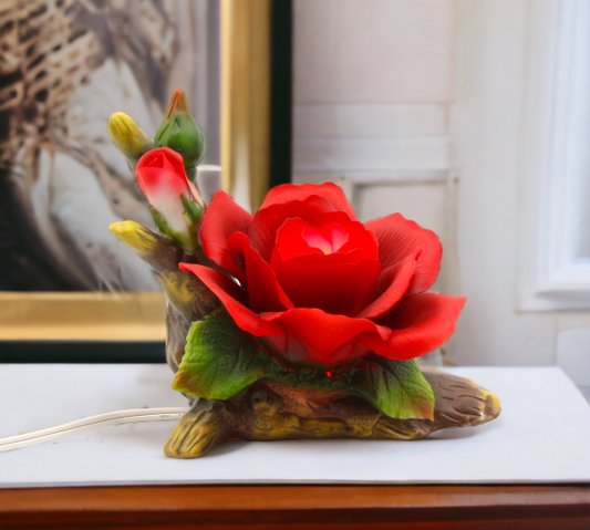 Ceramic Red Rose Nightlight Home Décor Gift for Her Gift for Mom Bedroom Décor Valentine’s Day Décor Romantic Décor