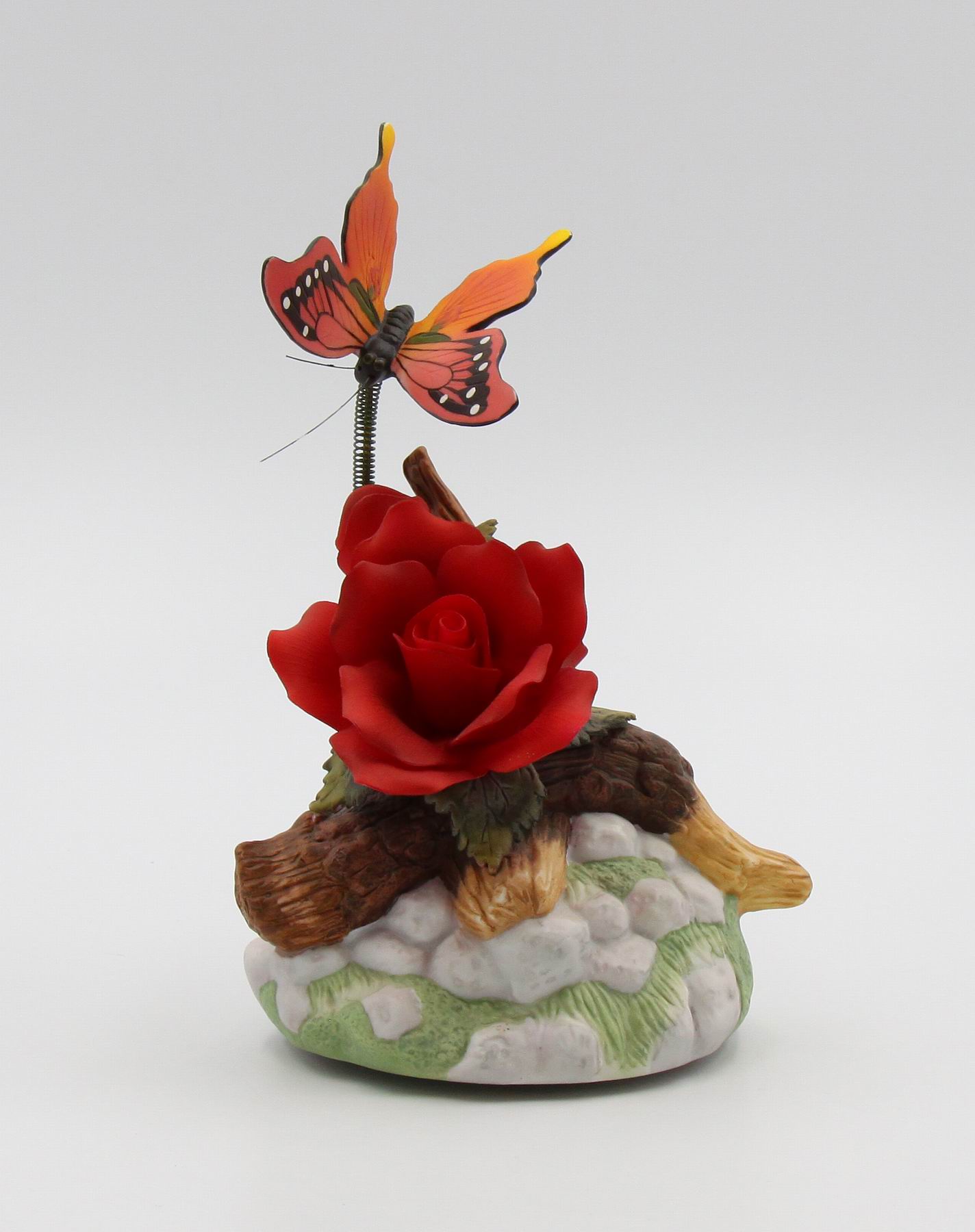 Ceramic Red Rose with Butterfly Figurine Home Décor Gift for Her Gift for Mom Nature Lover Gift - Figurine