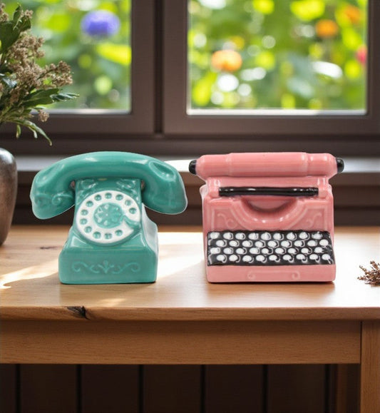 Ceramic Retro Phone & Typewriter Salt And Pepper Shakers Retirement Gift Gift for Secretary Coworker Gift Gift for Mom