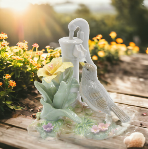 Ceramic Robin Bird with Narcissus Flower Figurine Home Décor Gift for Her Gift for Mom Kitchen Décor Birdwatcher Gift