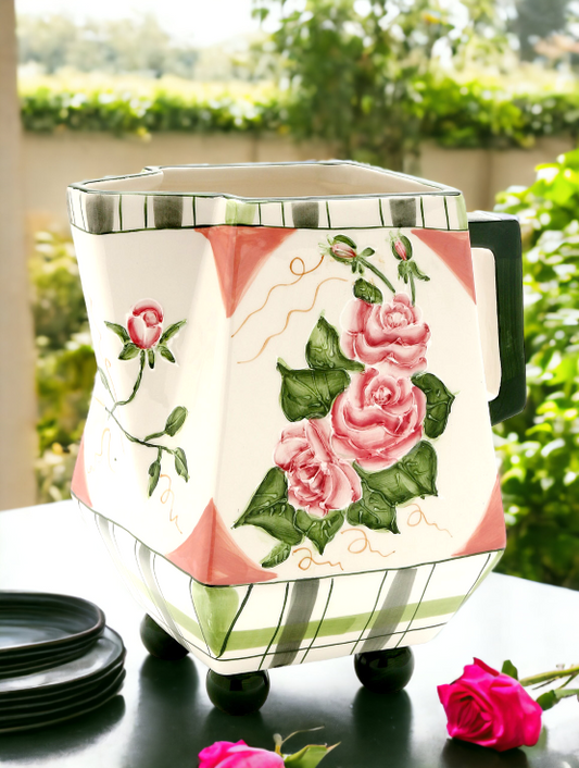 Ceramic Romantic Rose Flower Pitcher Home Décor Gift for Her Gift for Mom Nature Lover Décor Cottagecore Café Decor