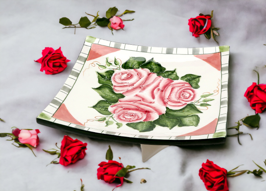 Ceramic Romantic Rose Flower Plate Home Décor Gift for Her Gift for Mom Nature Lover Décor Cottagecore Café Decor