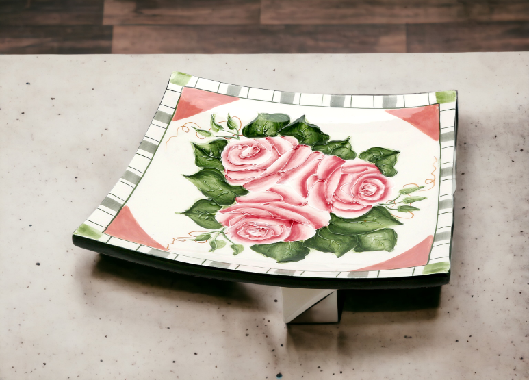 Ceramic Romantic Rose Flower Plate Home Décor Gift for Her Gift for Mom Nature Lover Décor Cottagecore Café Decor