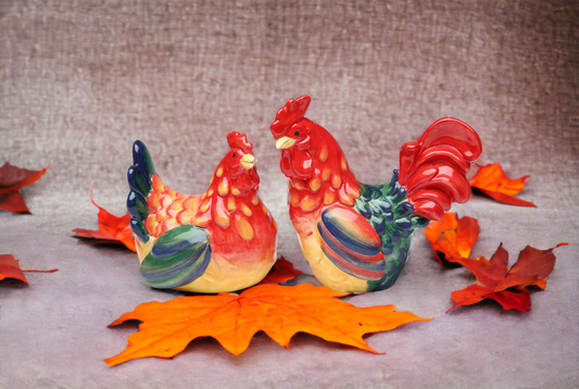 Ceramic Rooster Couple Salt & Pepper Shakers Home Décor Gift for Her Gift for Mom Kitchen Décor Farmhouse Decor - Salt