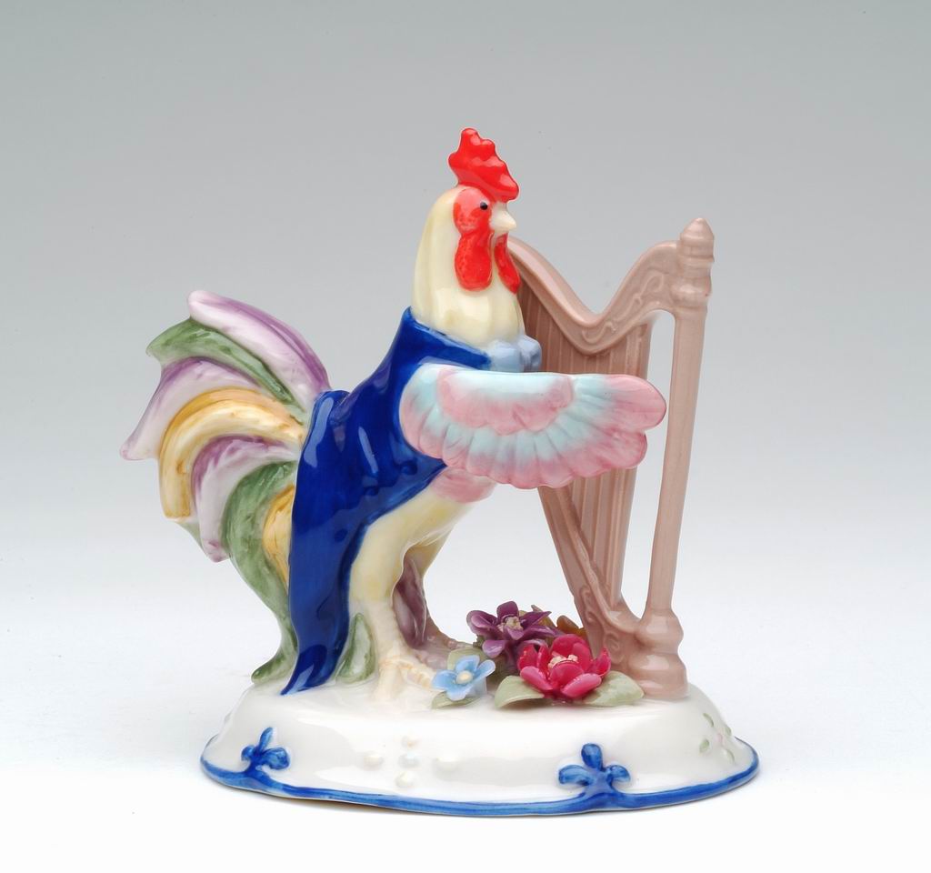 Ceramic Rooster Playing Harp Figurine Musician Gift Rooster Lover Gift Farmhouse Decor - Figurine