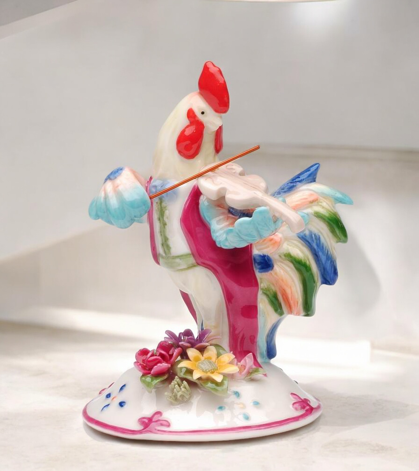 Ceramic Rooster Playing Violin Figurine Farmhouse Decor Rooster Lover Gift Orchestra Gift Gift for Musician - Figurine