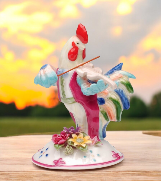 Ceramic Rooster Playing Violin Figurine Farmhouse Decor Rooster Lover Gift Orchestra Gift Gift for Musician - Figurine