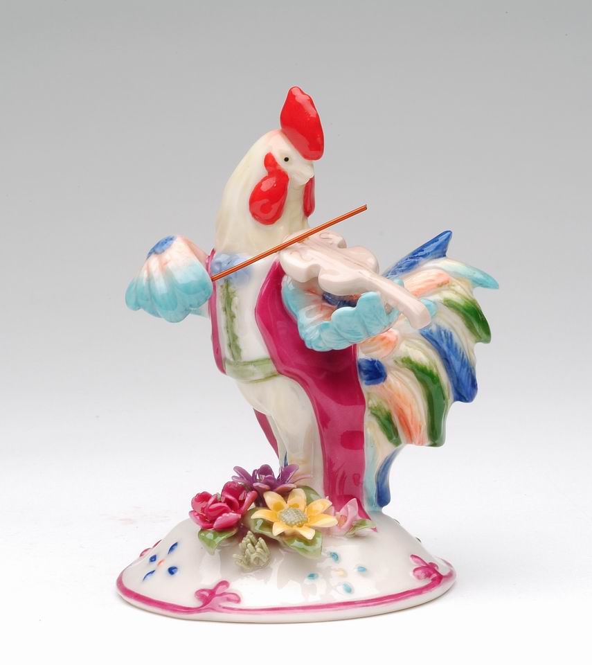 Ceramic Rooster Playing Violin Figurine Farmhouse Decor Rooster Lover Gift Orchestra Gift Gift for Musician - Figurine