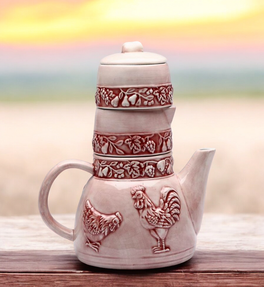 Ceramic Rooster Teapot with Sugar and Creamer Set Farmhouse Kitchen Decor Gift for Her - teapot