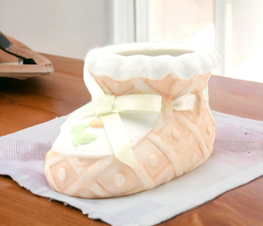 Ceramic Rose Bud Girl Bootie Figurine Home Décor Nursery Room Décor Baby Shower Gift - Figurine