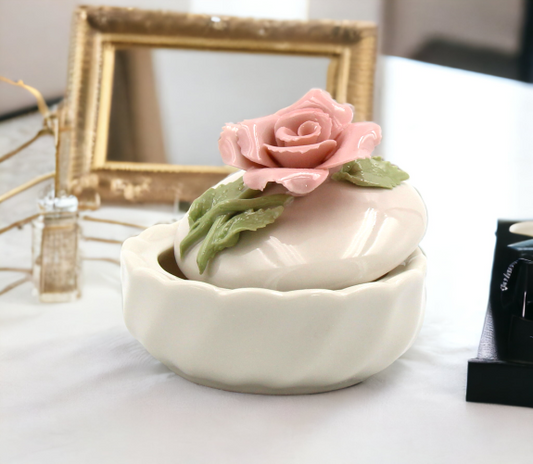 Ceramic Rose Flower Jewelry Box Home Décor Gift for Her Gift for Mom Vanity Décor Valentine’s Day Décor Romantic Décor