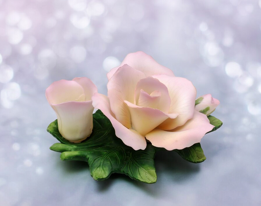 Ceramic Rose Flower with Bud Candle Holder Wedding Decor Romantic Dinner Decor Gift for Her Gift for Mom - Candle holder
