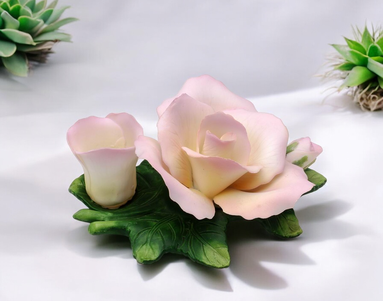 Ceramic Rose Flower with Bud Candle Holder Wedding Decor Romantic Dinner Decor Gift for Her Gift for Mom - Candle holder