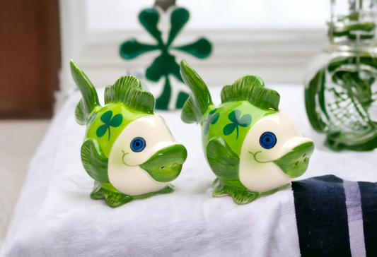 Ceramic Saint Patrick’s Day Fish Salt and Pepper Shakers Home Décor Gift for Her Mom Kitchen Décor Irish Saint