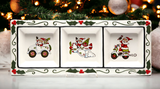 Ceramic Santa Claus 3 Section Plate Home Décor Gift for Her Gift for Mom Kitchen Décor Christmas Décor - Plates