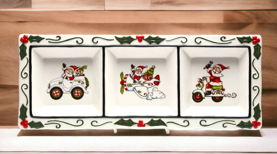 Ceramic Santa Claus 3 Section Plate Home Décor Gift for Her Gift for Mom Kitchen Décor Christmas Décor - Plates