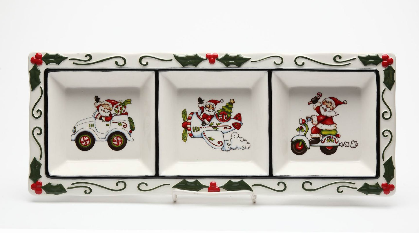 Ceramic Santa Claus 3 Section Plate Home Décor Gift for Her Gift for Mom Kitchen Décor Christmas Décor - Plates