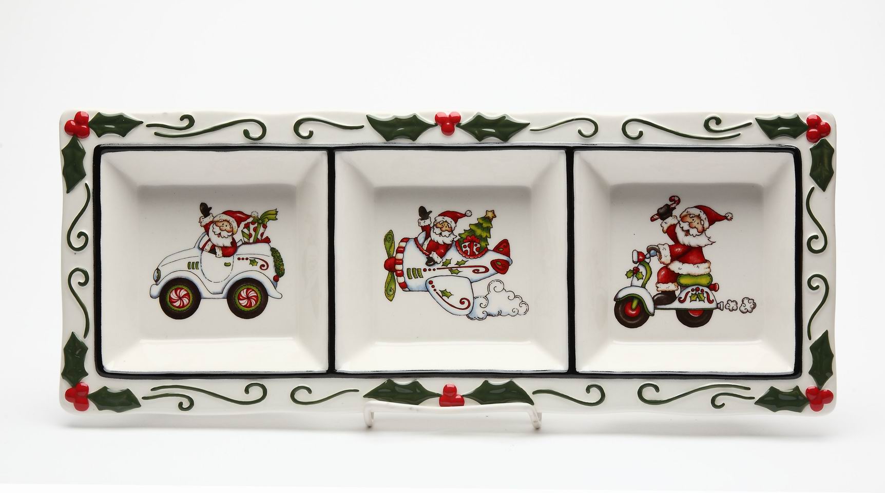 Ceramic Santa Claus 3 Section Plate Home Décor Gift for Her Gift for Mom Kitchen Décor Christmas Décor - Plates