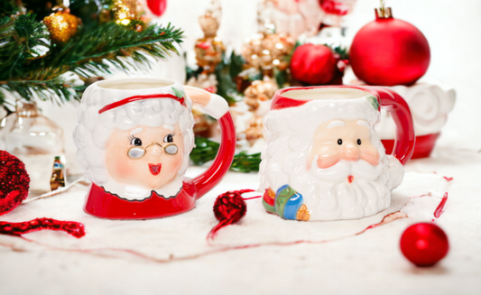 Ceramic Santa Claus and Mrs. Claus Mugs Pair Home Décor Gift for Her Gift for Mom Kitchen Décor Christmas Décor - Mugs