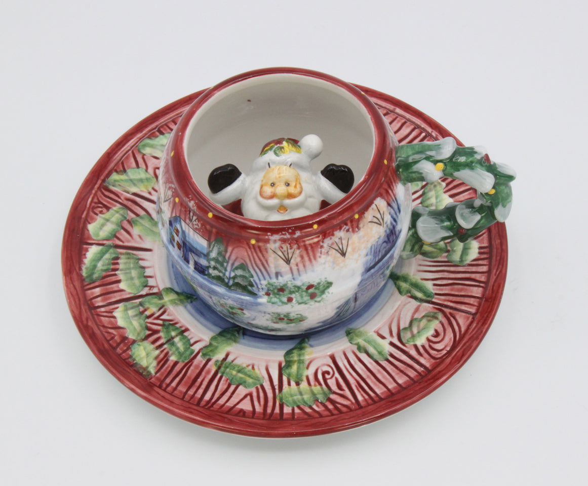 Ceramic Santa Claus in a Mug Cup and Saucer Set Christmas Decor Milk For Santa Gift for Her - cup and saucer