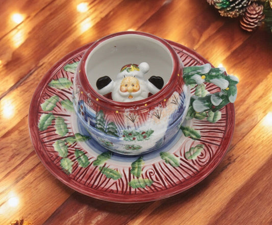 Ceramic Santa Claus in a Mug Cup and Saucer Set Christmas Decor Milk For Santa Gift for Her - cup and saucer