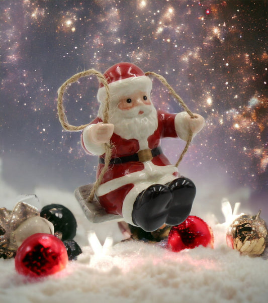 Ceramic Santa Claus On A Swing Tree Ornament Home Décor Gift for Her Gift for Mom Kitchen Décor Christmas Décor