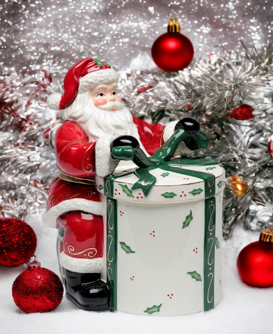 Ceramic Santa Claus Opening Gift Cookie Jar Home Décor Gift for Her Gift for Mom Kitchen Décor Christmas Décor - Cookie