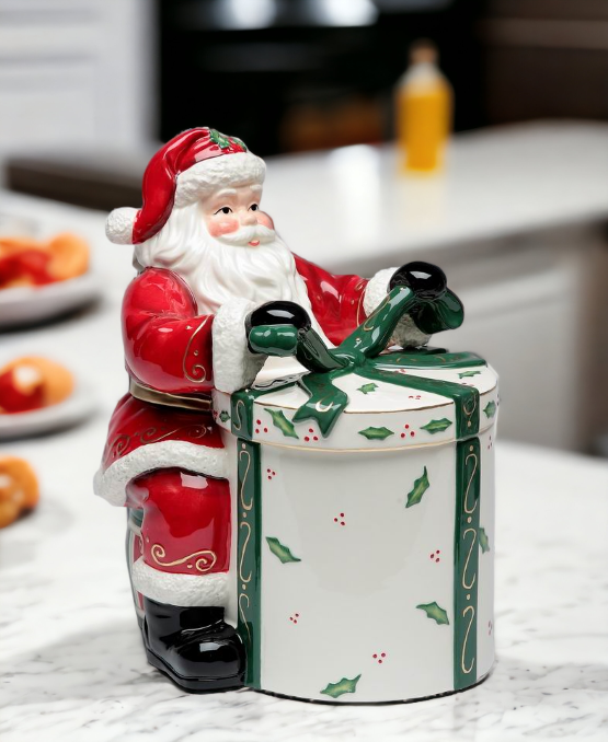 Ceramic Santa Claus Opening Gift Cookie Jar Home Décor Gift for Her Gift for Mom Kitchen Décor Christmas Décor - Cookie