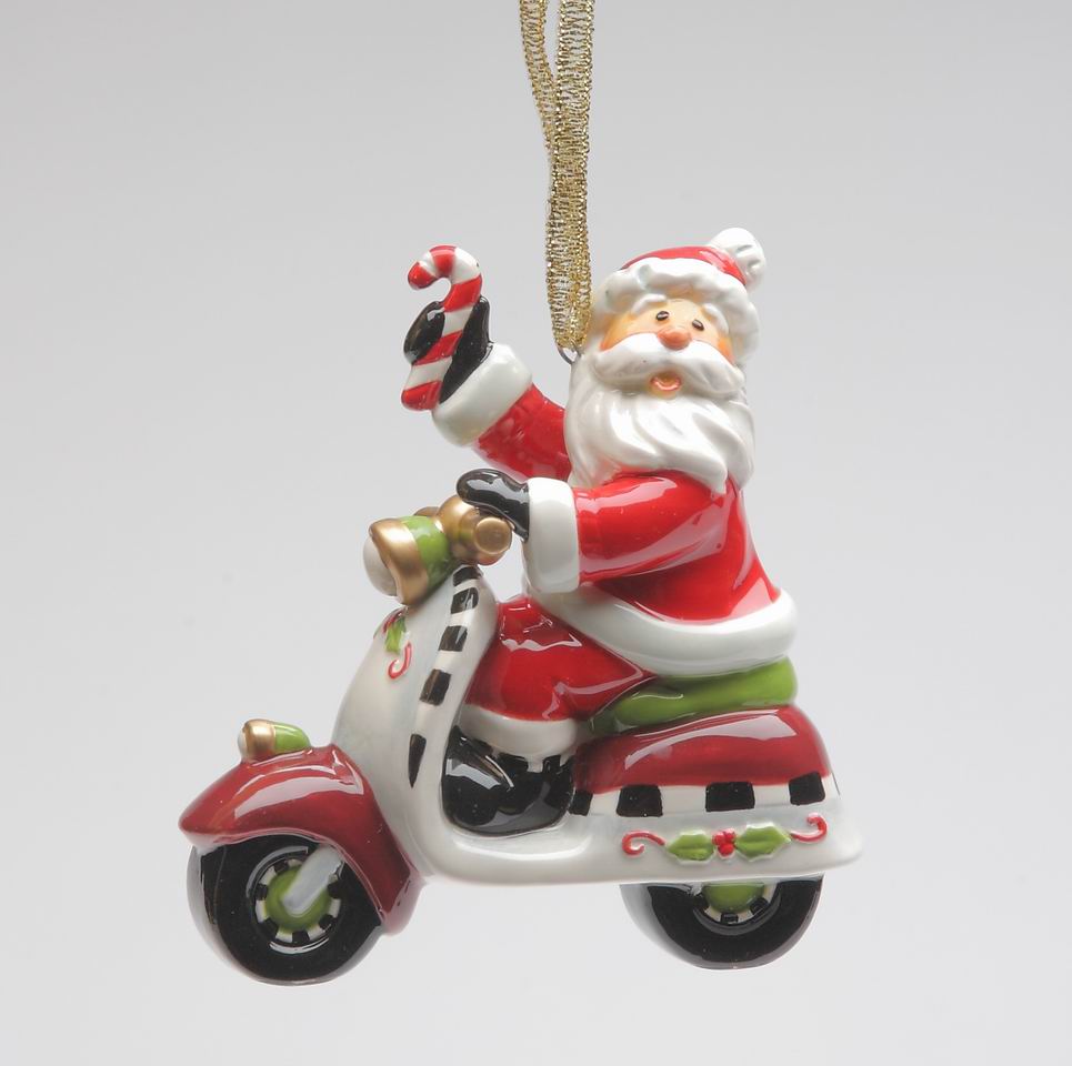 Ceramic Santa Claus Riding Scooter Ornament Home Décor Gift for Her Mom Him Dad Christmas tree Décor Wall Decor