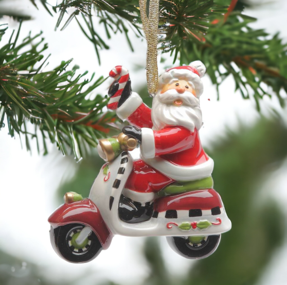 Ceramic Santa Claus Riding Scooter Ornament Home Décor Gift for Her Mom Him Dad Christmas tree Décor Wall Decor