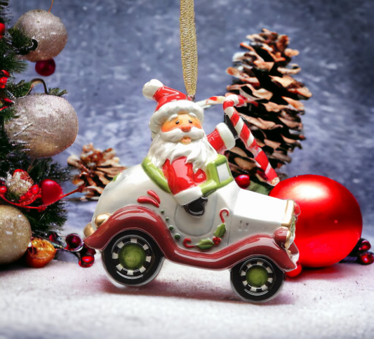 Ceramic Santa Driving Car Ornament Home Décor Gift for Her Gift for Mom Kitchen Décor Christmas Décor - Holiday