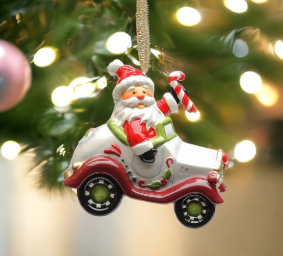 Ceramic Santa Driving Car Ornament Home Décor Gift for Her Gift for Mom Kitchen Décor Christmas Décor - Holiday