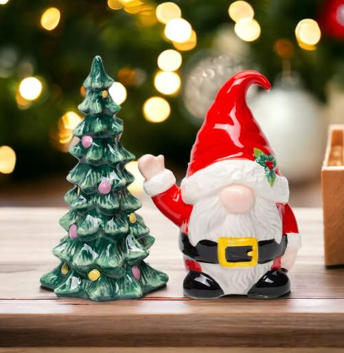 Ceramic Santa Gnome With Christmas Tree Salt And Pepper Shakers Fairy Garden Décor Gift for Her Gift for Mom Kitchen