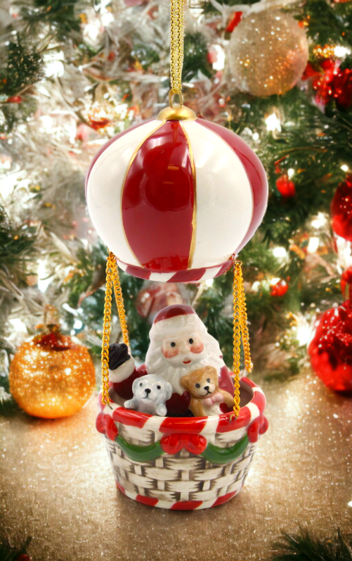 Ceramic Santa in Hot Air Balloon Ornament Home Décor Gift for Her Gift for Mom Kitchen Décor Christmas Décor - Holiday