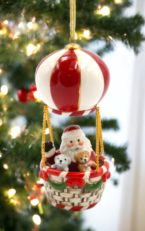Ceramic Santa in Hot Air Balloon Ornament Home Décor Gift for Her Gift for Mom Kitchen Décor Christmas Décor - Holiday