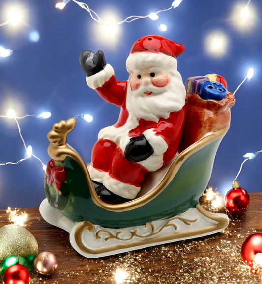 Ceramic Santa on Sleigh Salt and Pepper Shakers Christmas Decor Gift for Her - Salt & Pepper Shakers