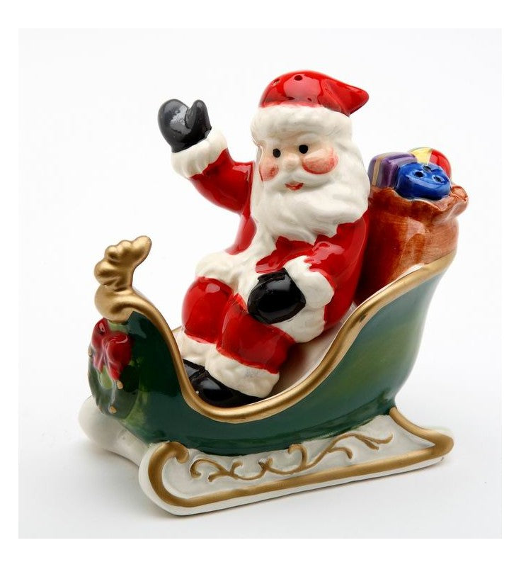 Ceramic Santa on Sleigh Salt and Pepper Shakers Christmas Decor Gift for Her - Salt & Pepper Shakers