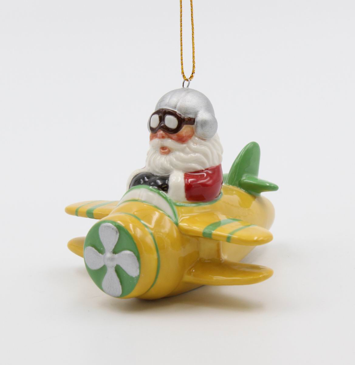 Ceramic Santa Ornament in Yellow Airplane Home Décor Gift for Her Gift for Mom Kitchen Décor Christmas Décor - Holiday