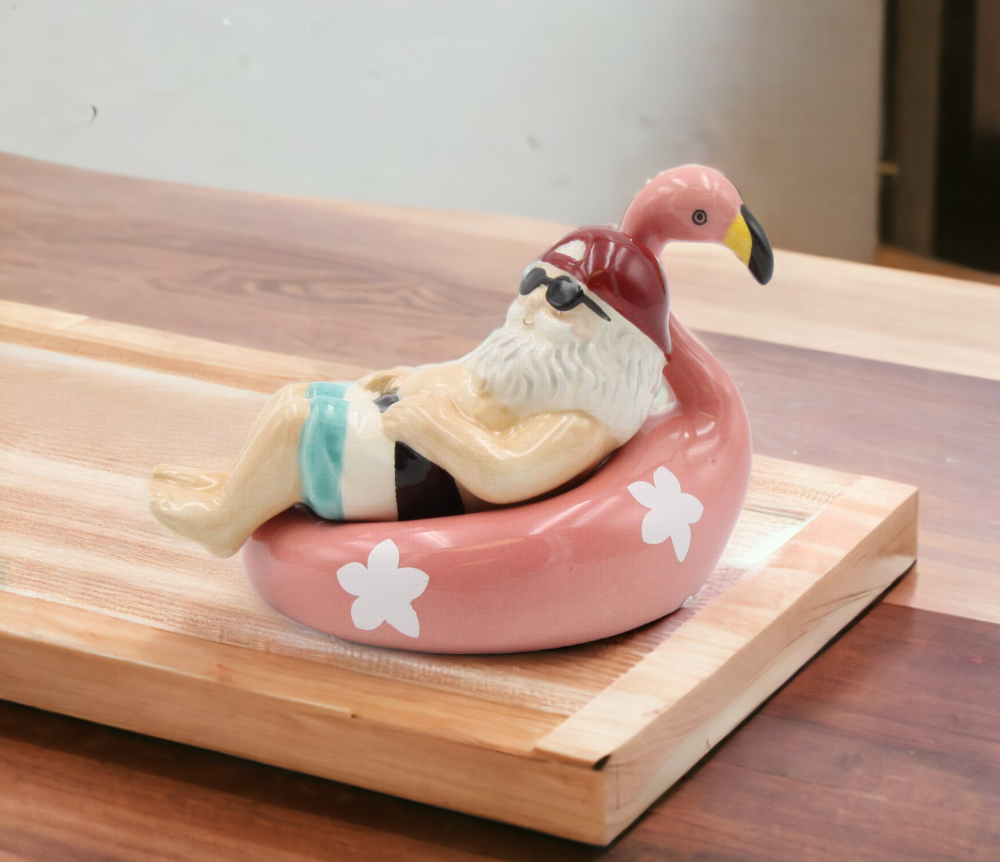 Ceramic Santa Tubing On Flamingo Salt And Pepper Shakers Home Décor Gift for Him Gift for Dad Kitchen Décor Christmas