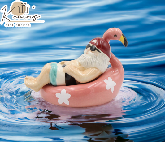 Ceramic Santa Tubing On Flamingo Salt And Pepper Shakers Home Décor Gift for Him Gift for Dad Kitchen Décor Christmas