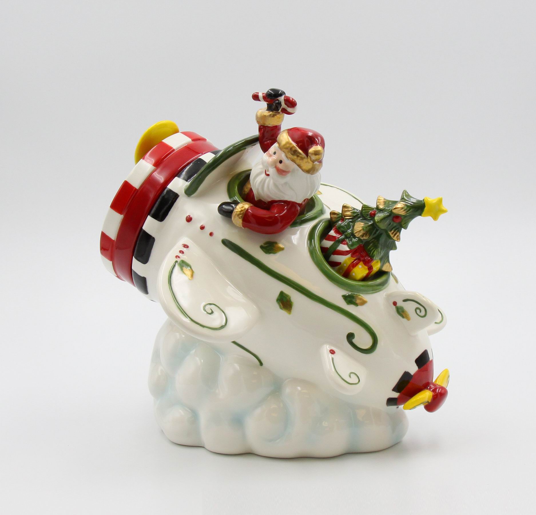 Ceramic Santa With Airplane Cookie Jar Home Décor Gift for Pilot Gift for Her Gift for Mom Kitchen Décor Christmas