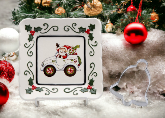 Ceramic Santa With Car Plate And Bell Cookie Cutter Home Décor Gift for Her Gift for Mom Kitchen Décor Christmas Décor