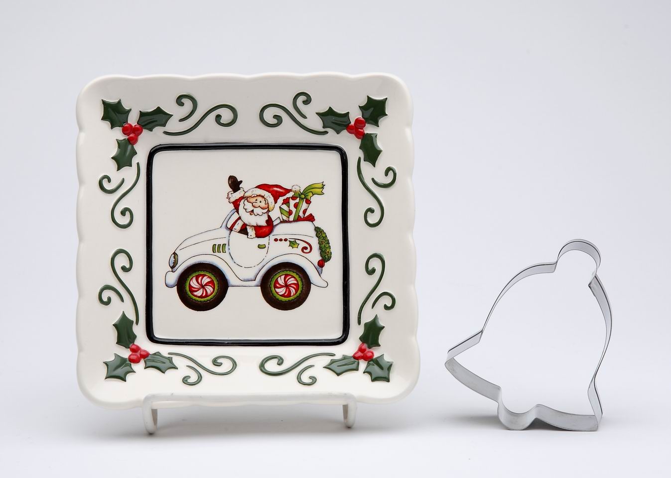 Ceramic Santa With Car Plate And Bell Cookie Cutter Home Décor Gift for Her Gift for Mom Kitchen Décor Christmas Décor
