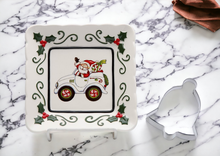 Ceramic Santa With Car Plate And Bell Cookie Cutter Home Décor Gift for Her Gift for Mom Kitchen Décor Christmas Décor