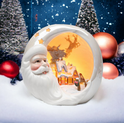 Ceramic Santa With Christmas House Night Light Home Décor Gift for Her Gift for Mom Kitchen Décor Christmas Décor