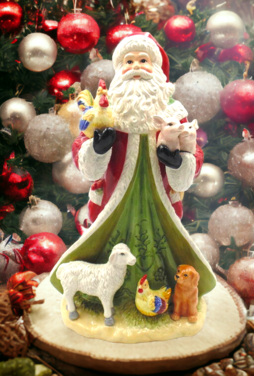 Ceramic Santa With Farm Animals Statue Home Décor Gift for Her Gift for Mom Farmhouse Kitchen Décor Christmas Décor
