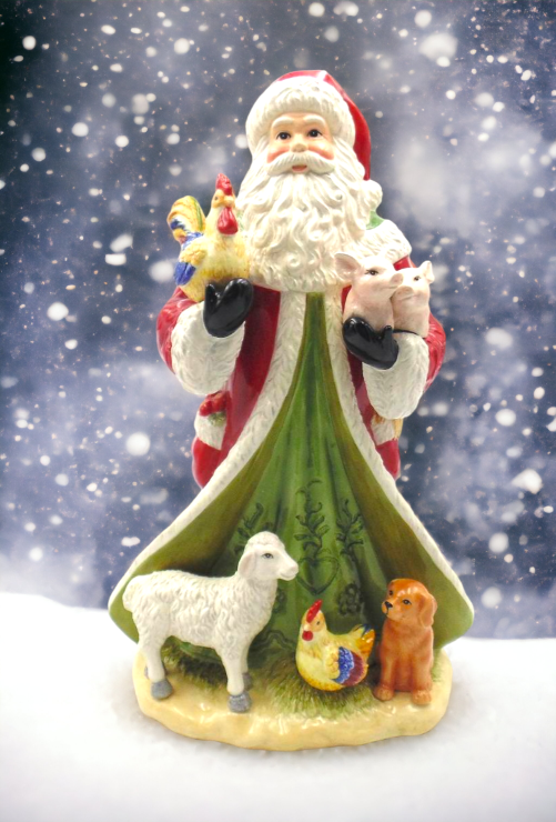 Ceramic Santa With Farm Animals Statue Home Décor Gift for Her Gift for Mom Farmhouse Kitchen Décor Christmas Décor