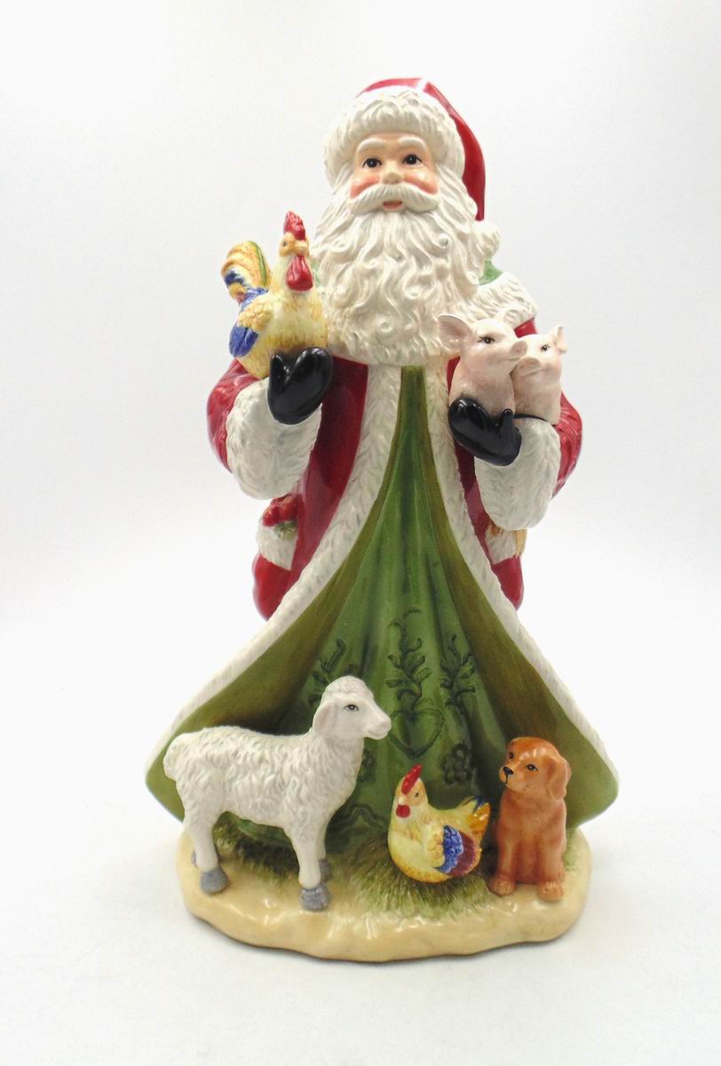Ceramic Santa With Farm Animals Statue Home Décor Gift for Her Gift for Mom Farmhouse Kitchen Décor Christmas Décor